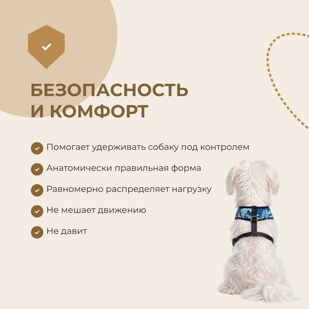 Шлейка для собак FOXIE Leaves S (обхват шеи 28см, обхват груди 34-45см)