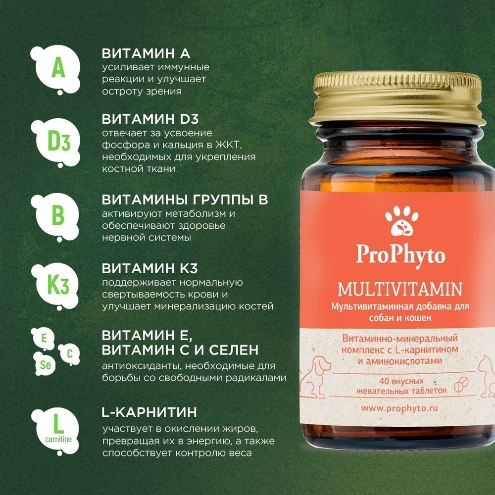 Витамины для кошек и собак PROPHYTO Мультивитамин, 40таб