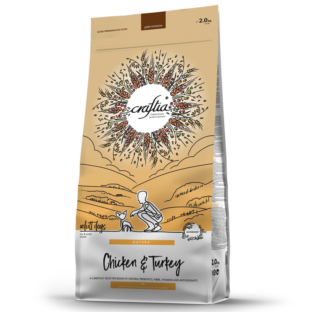 Корм для собак CRAFTIA Natura для миниатюрных и мелких пород, из курицы и индейки сух.