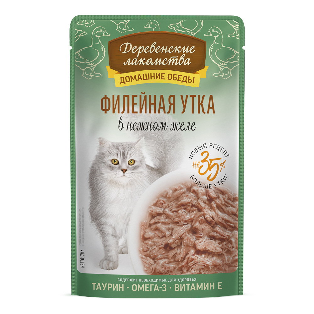 Корм для кошек ДЕРЕВЕНСКИЕ ЛАКОМСТВА Филейная утка в нежном желе пауч
