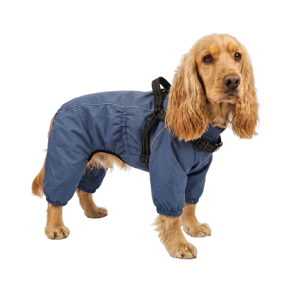 Дождевик-комбинезон для собак FOXIE Barking Blue M со шлейкой (длина спины 35см) синий