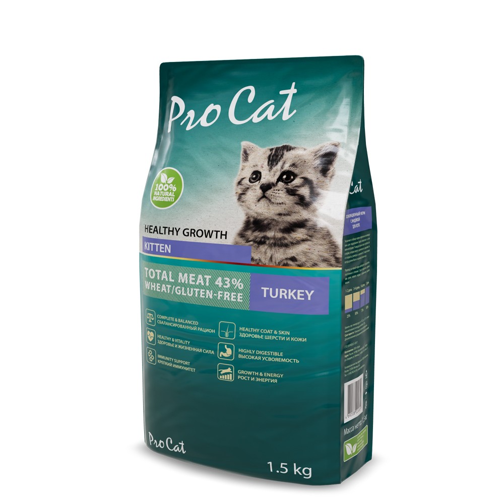 Корм для котят PRO CAT для здорового роста и энергии, индейка сух.