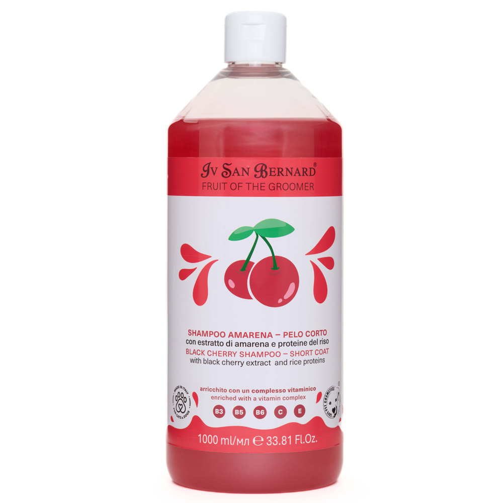 Шампунь IV SAN BERNARD Black Cherry для короткой шерсти с протеинами риса 1л