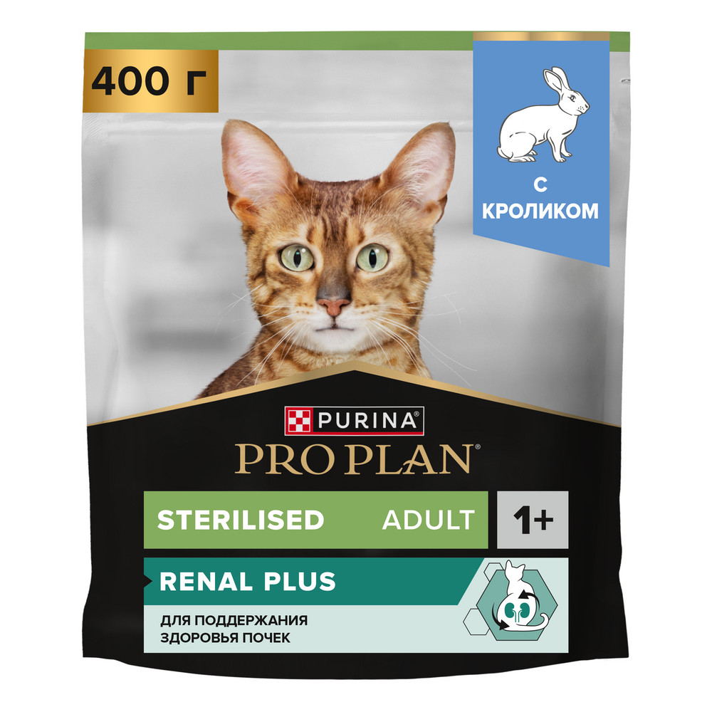Корм для кошек PRO PLAN Sterilised Renal Plus для стерилизованных, с кроликом сух.