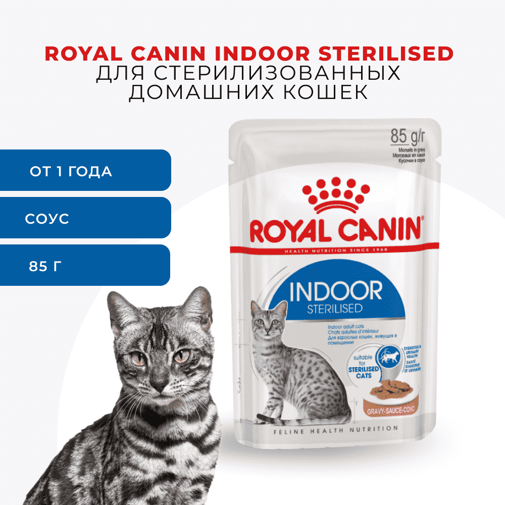 Корм для кошек ROYAL CANIN Indoor Sterilized для стерилиз.живущих в помещ., кусочки в соусе пауч