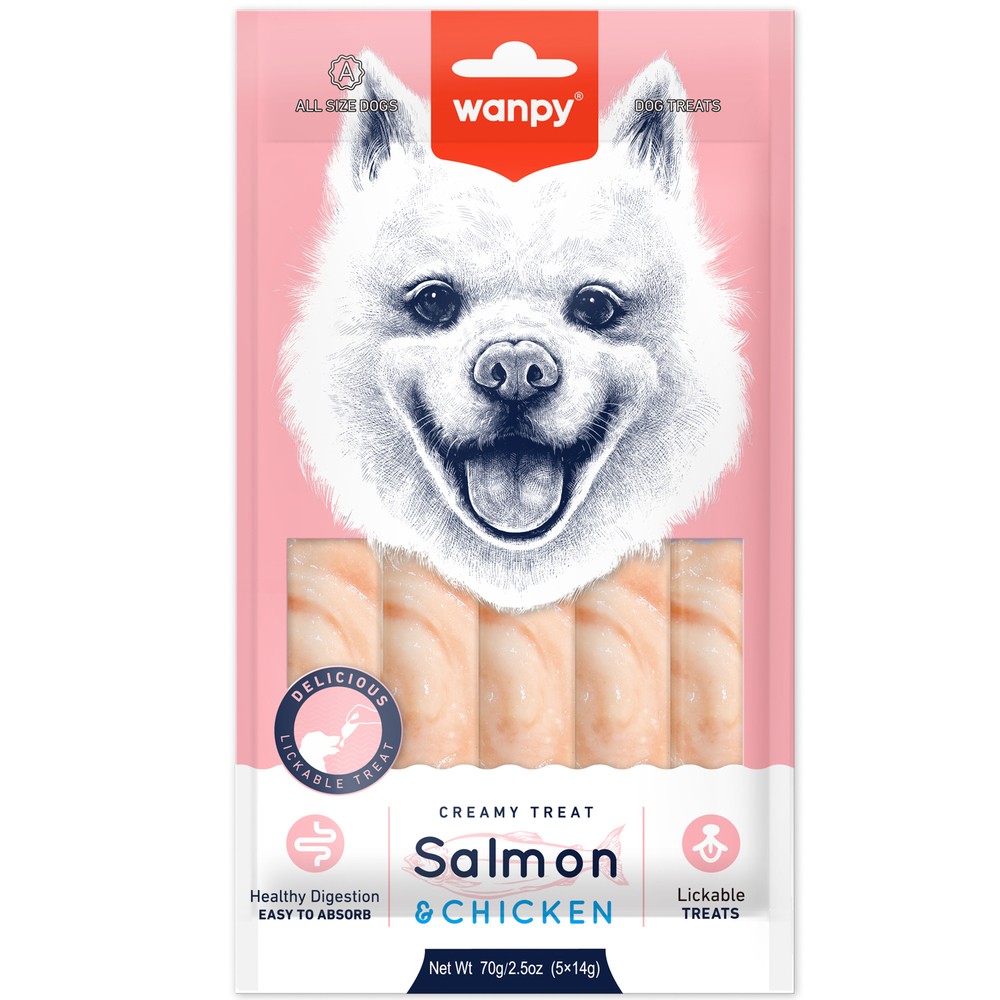 Лакомство для собак WANPY Dog крем-лакомство нежное пюре из лосося и курицы