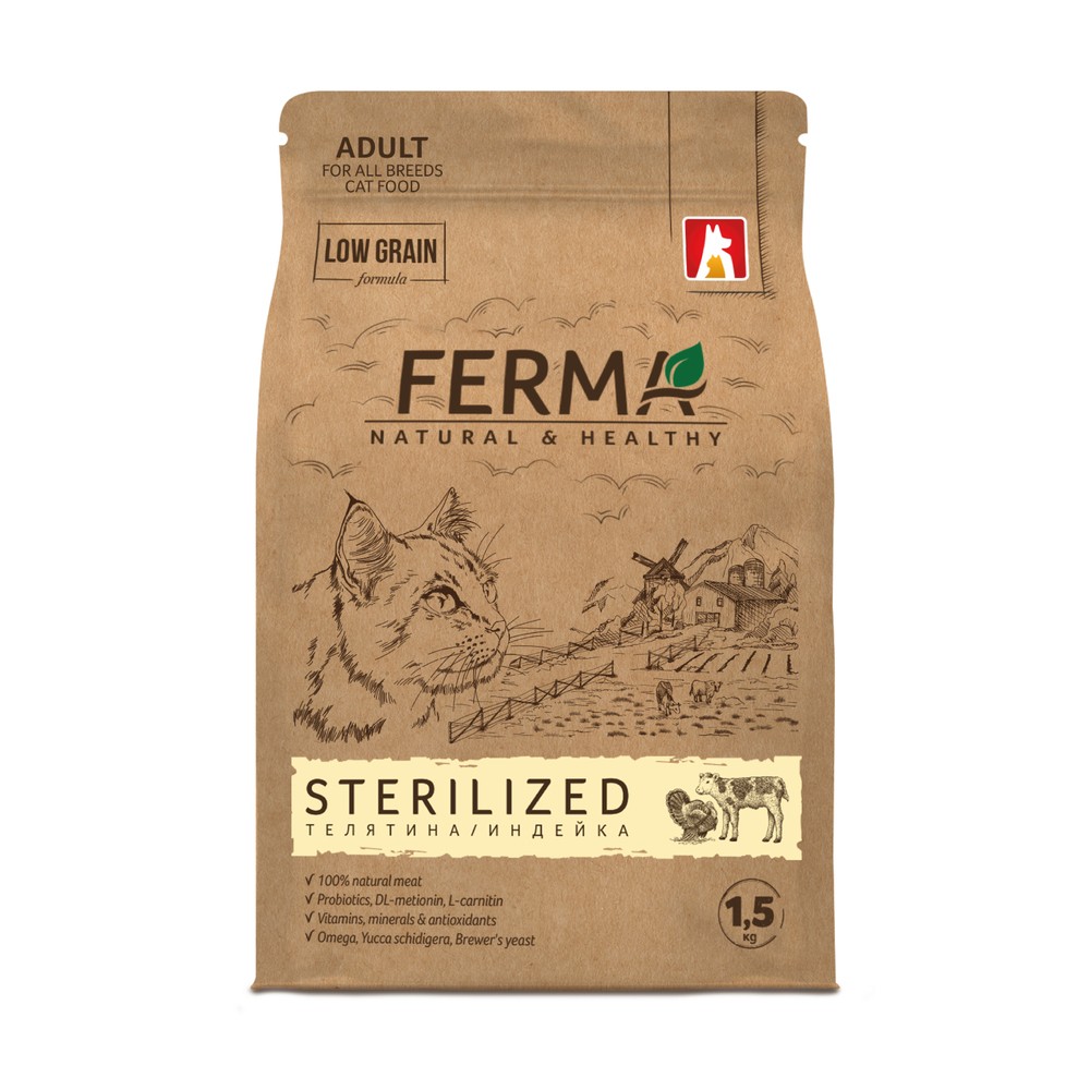 Корм для кошек ЗООГУРМАН Ferma Sterilized телятина с индейкой сух.