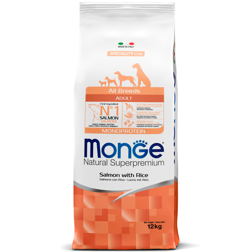 Корм для собак MONGE Dog Speciality лосось с рисом сух.