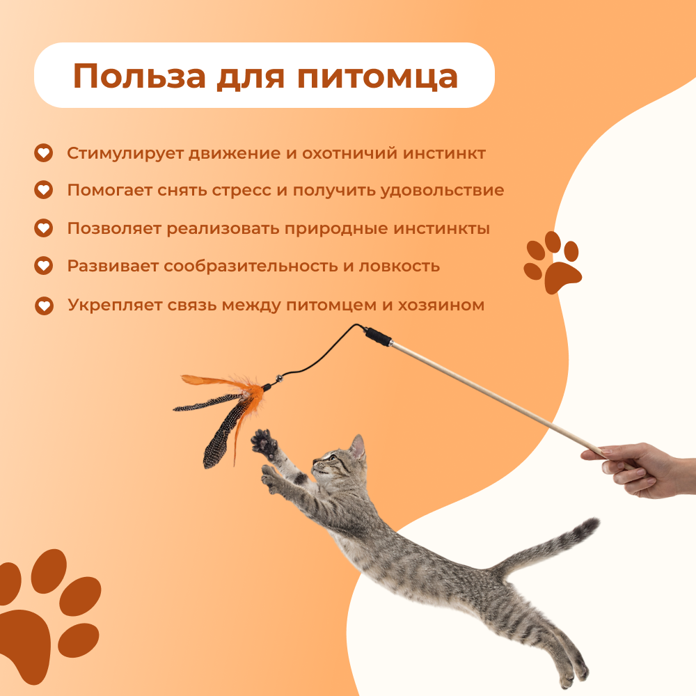 Игрушка для кошек FOXIE Natural Дразнилка с перьями