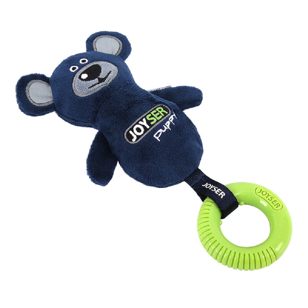 Игрушка для собак JOYSER Puppy Мишка с резиновым кольцом и пищалкой S/M синий, 21см