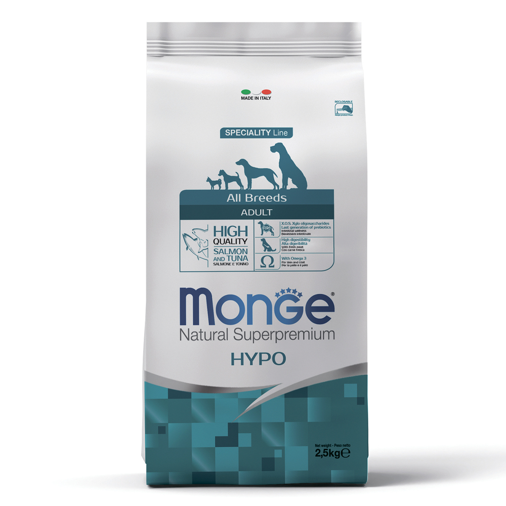 Корм для собак MONGE Dog Speciality Hypoallergenic гипоаллергенный, лосось, тунец сух.