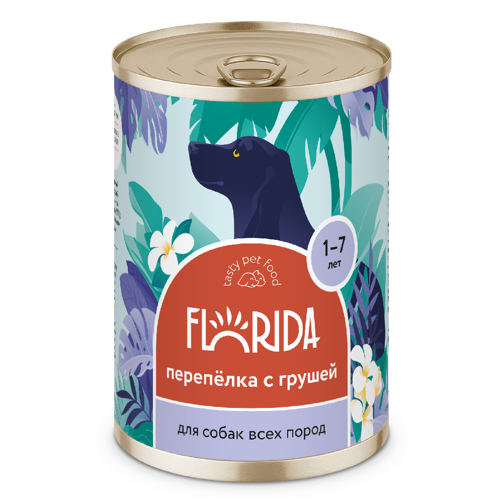 Корм для собак FLORIDA Перепёлка с грушей банка