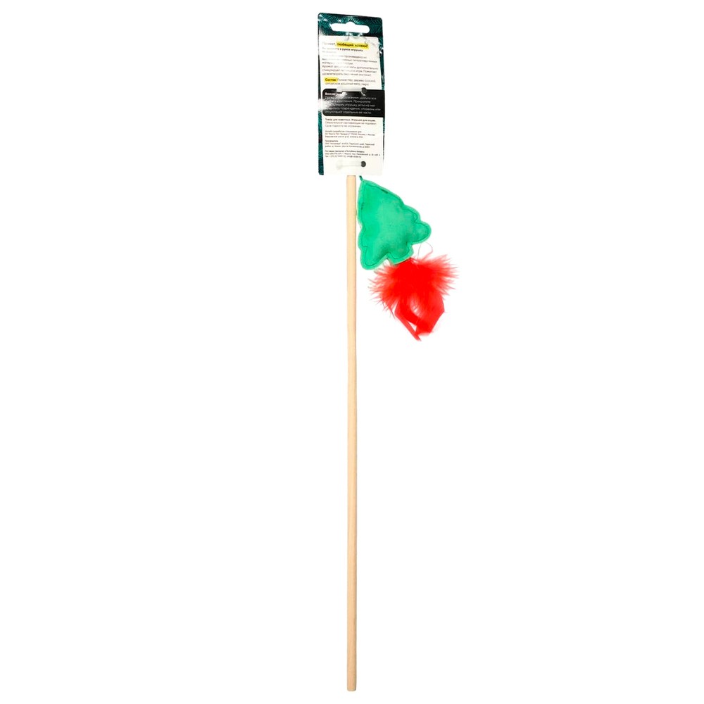 Игрушка для кошек MR.KRANCH дразнилка Елочка Новогодняя плюш.с кош.мятой и перышками 50см, зеленая