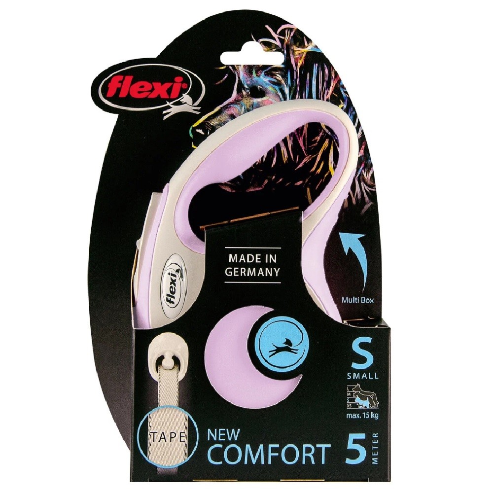 Рулетка для собак FLEXI New Line Comfort S (до 15кг) лента 5м серый/розовый