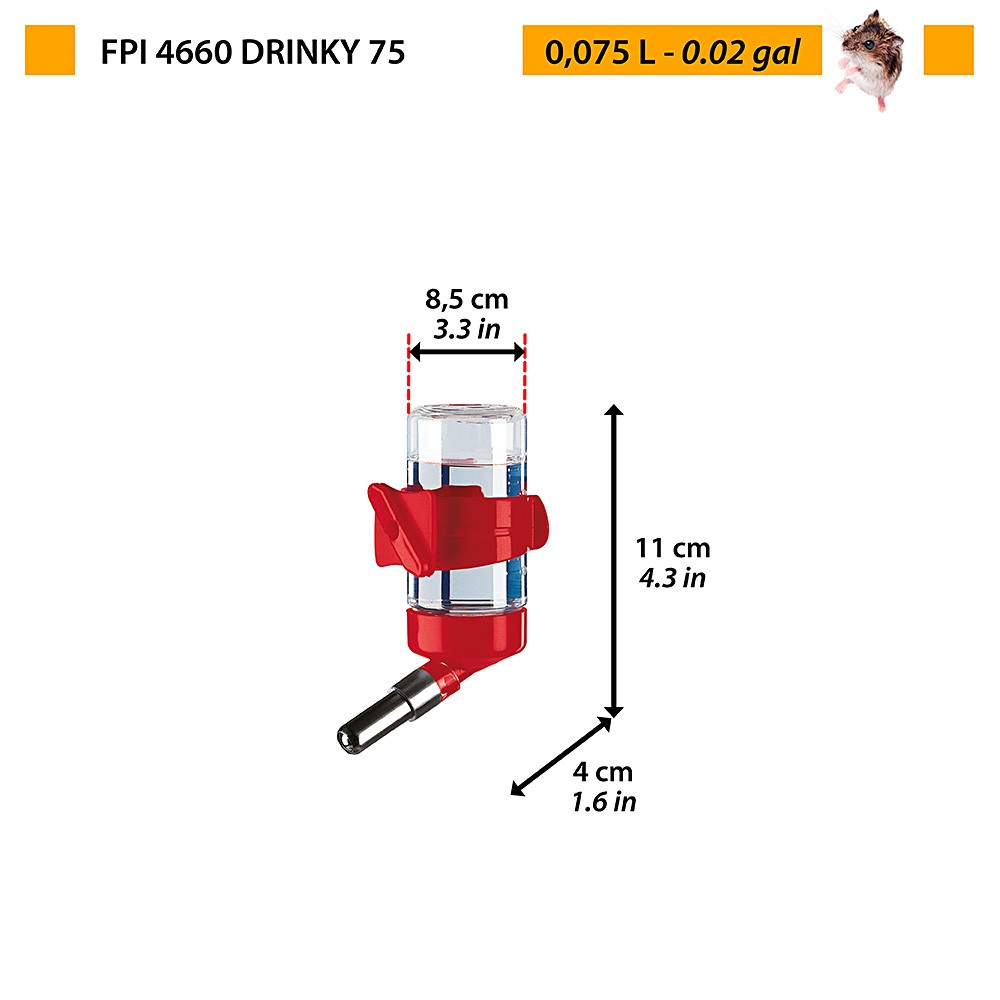 Поилка-шарик для грызунов FERPLAST Drinky L185 75 куб.см. на крючках (цветная коллекция)