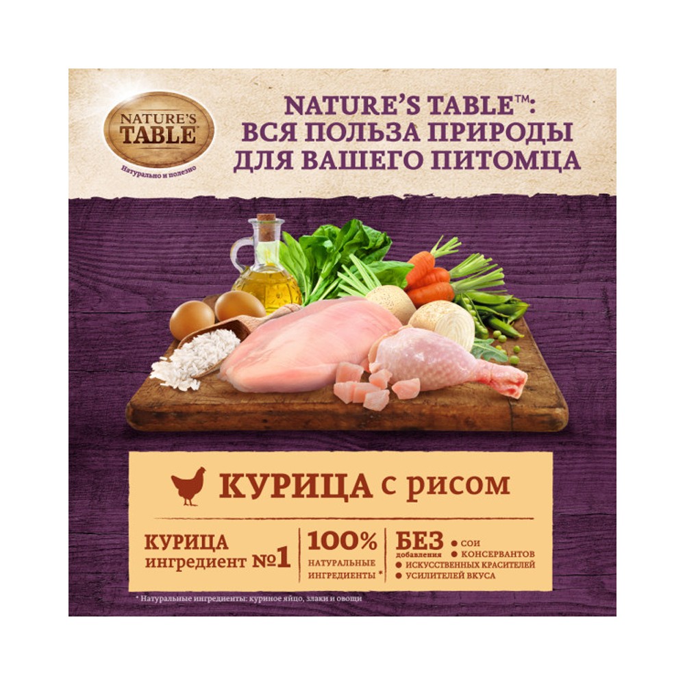 Корм для собак NATURE'S TABLE курица, рис сух.