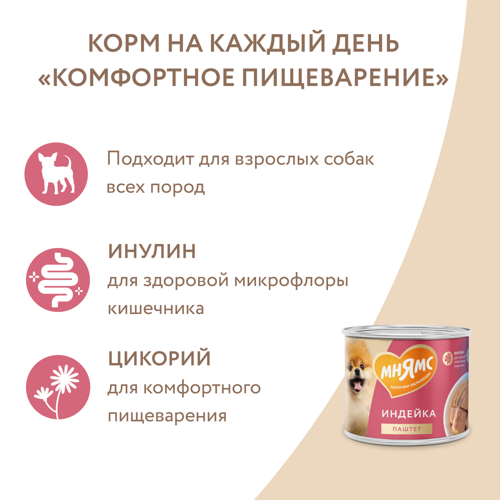 Корм для собак МНЯМС Комфортное пищеварение паштет из индейки банка