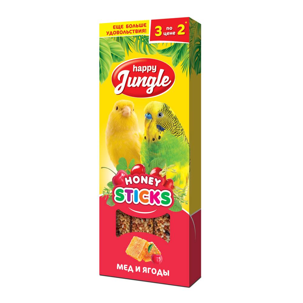 Палочки для птиц HAPPY JUNGLE мед+ягоды 3шт