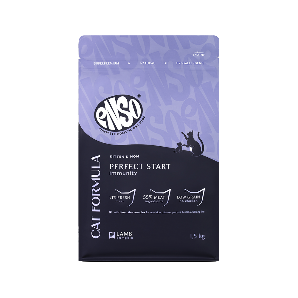Корм для котят от 1 мес.,берем. и кормящ.кошек ENSO formula Perfect start ягненок с тыквой сух.