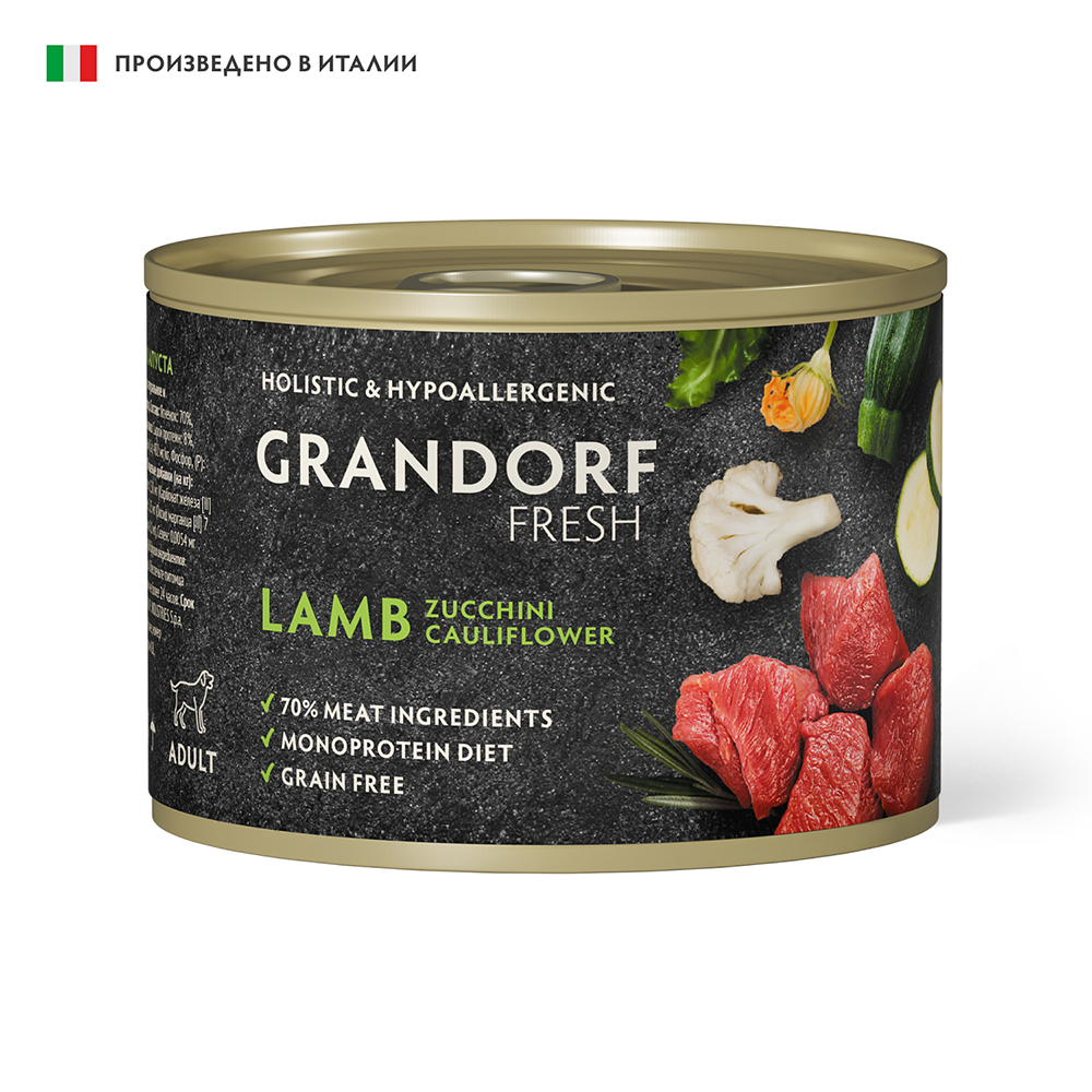 Корм для собак GRANDORF FRESH Паштет из ягненка с цуккини и цветной капустой банка