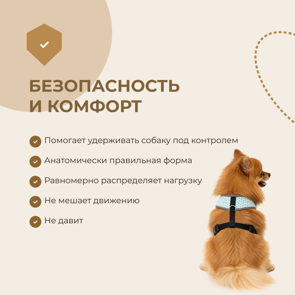 Шлейка для собак FOXIE Dots M (обхват шеи 35см, обхват груди 40-52см) голубая