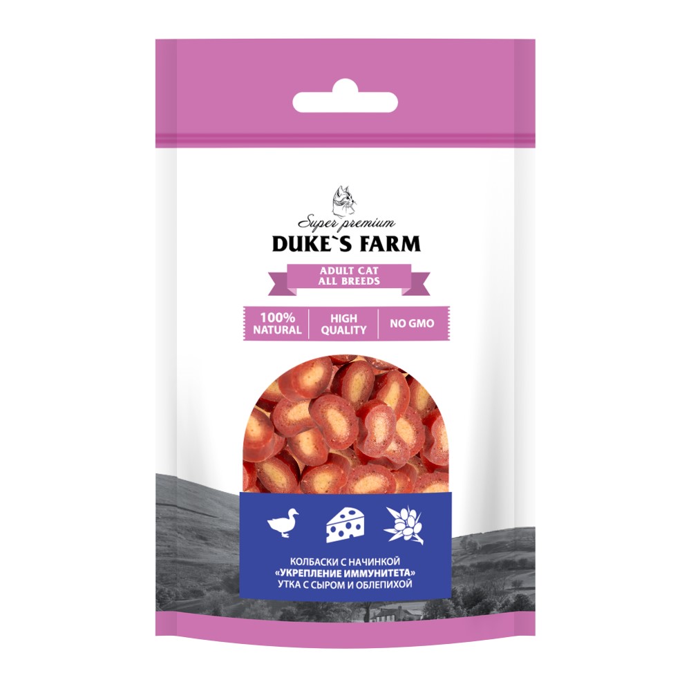 Лакомство для кошек DUKE'S FARM Колбаски Укрепление иммунитета, утка с сыром и облепихой