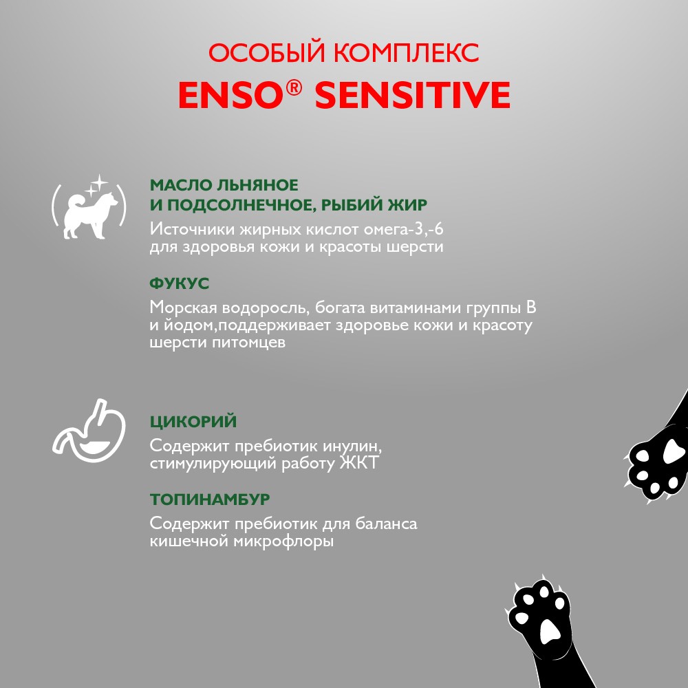 Корм для щенков, берем.и кормящ.собак ENSO Sensitive рубл.мясо ягненка с греч.и овощ. банка