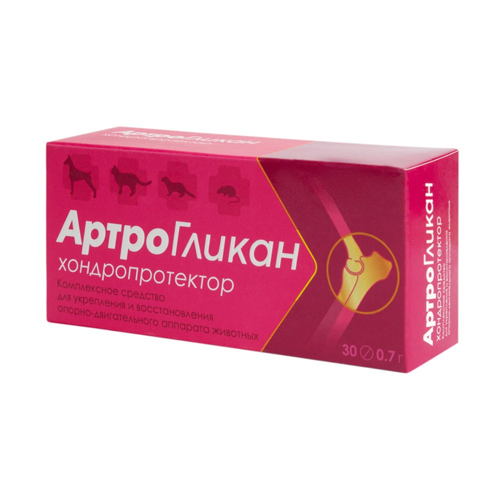 Препарат БИОЦЕНТР АРТРОГЛИКАН хондропротектор для собак, кошек, крыс и хорьков 30таб