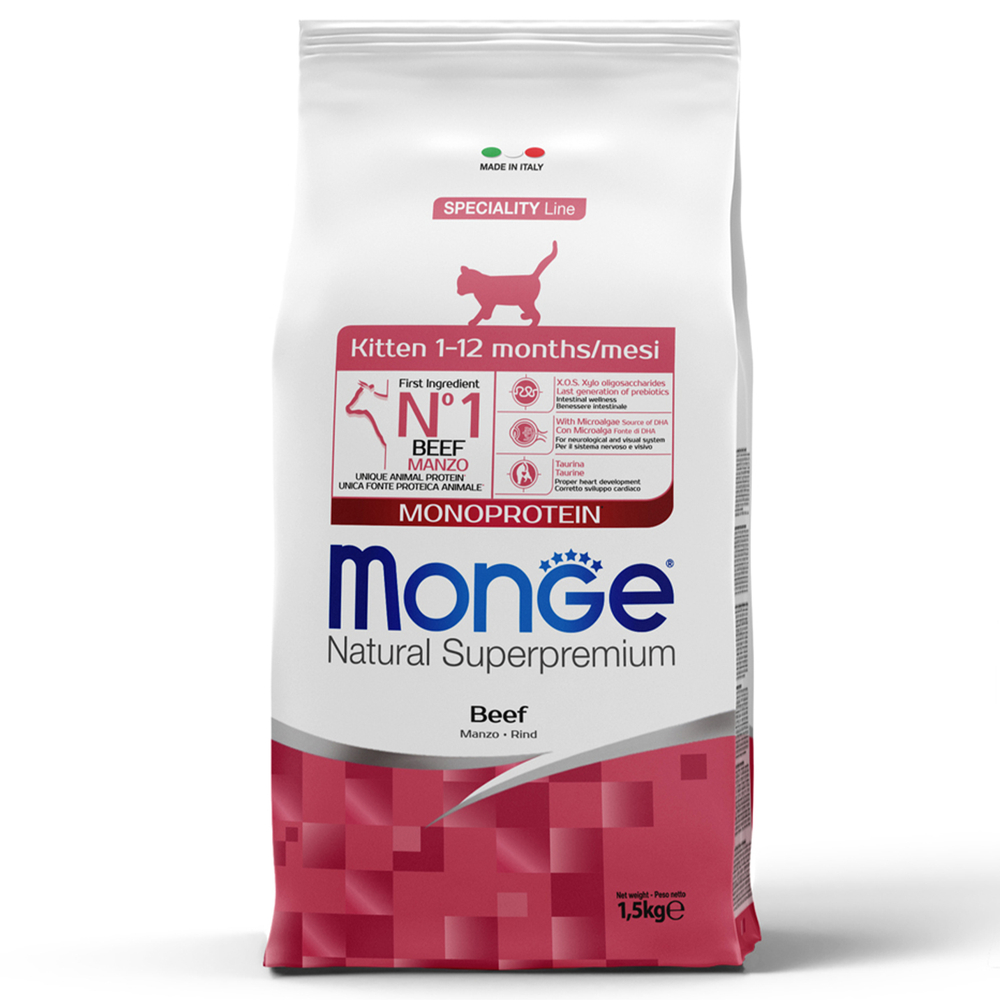 Корм для котят и беременных кошек MONGE Cat Speciality Line Monoprotein из говядины сух.