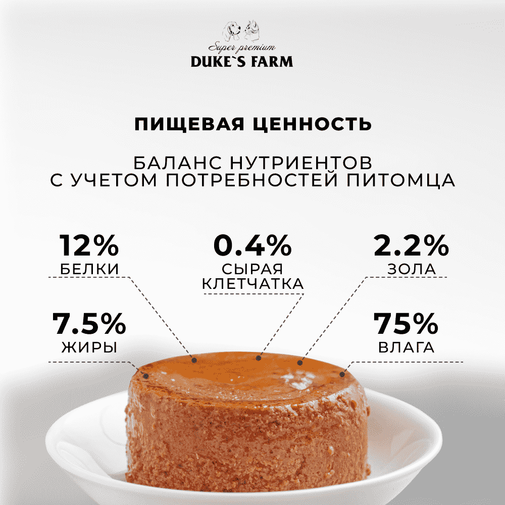 Корм для кошек DUKE'S FARM паштет утка, брусника банка