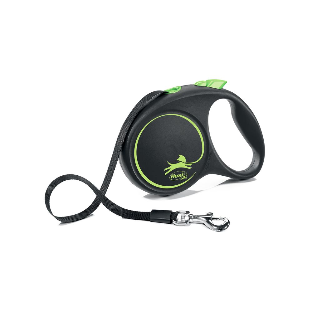 Рулетка для собак FLEXI Black Design M (до 25кг) 5м лента черный/зеленый