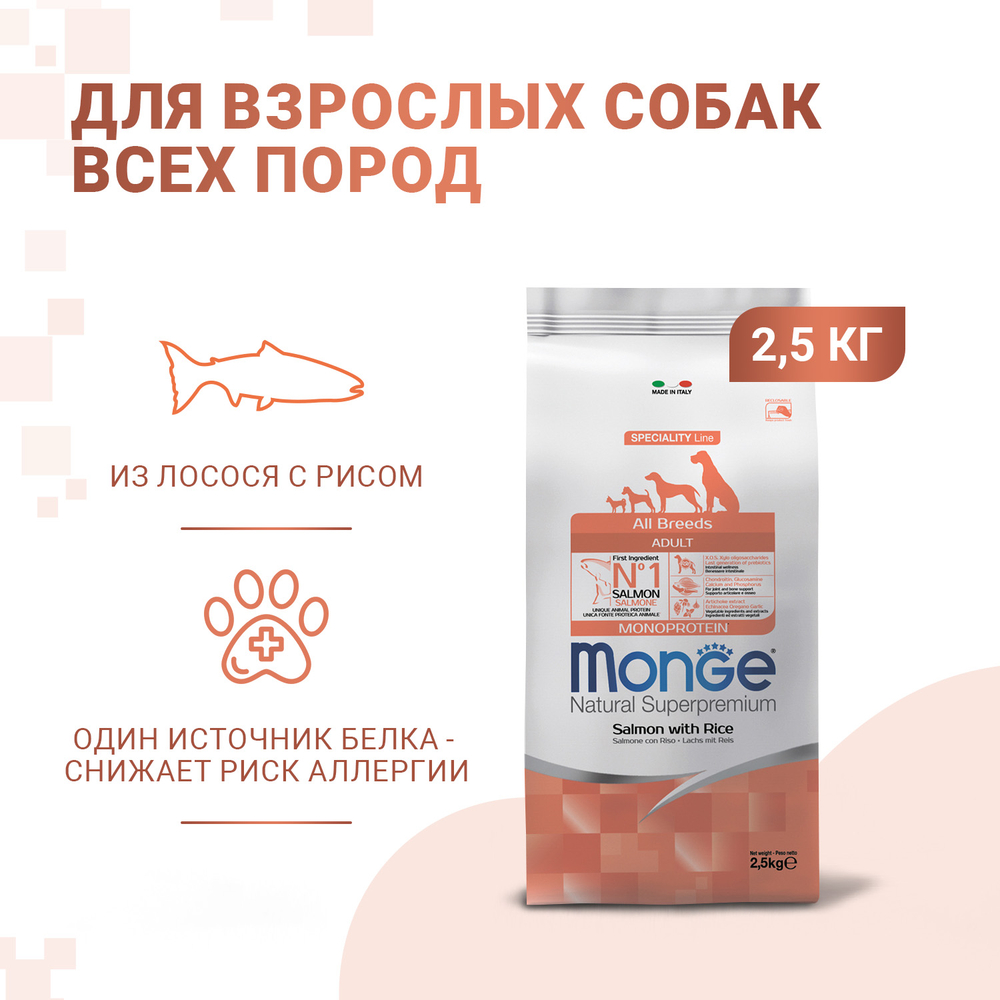 Корм для собак MONGE Dog Speciality лосось с рисом сух.