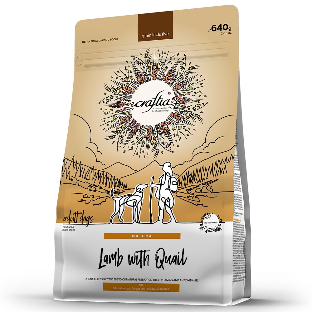 Корм для собак CRAFTIA Natura для средних и крупных пород, из ягненка с перепелкой сух.