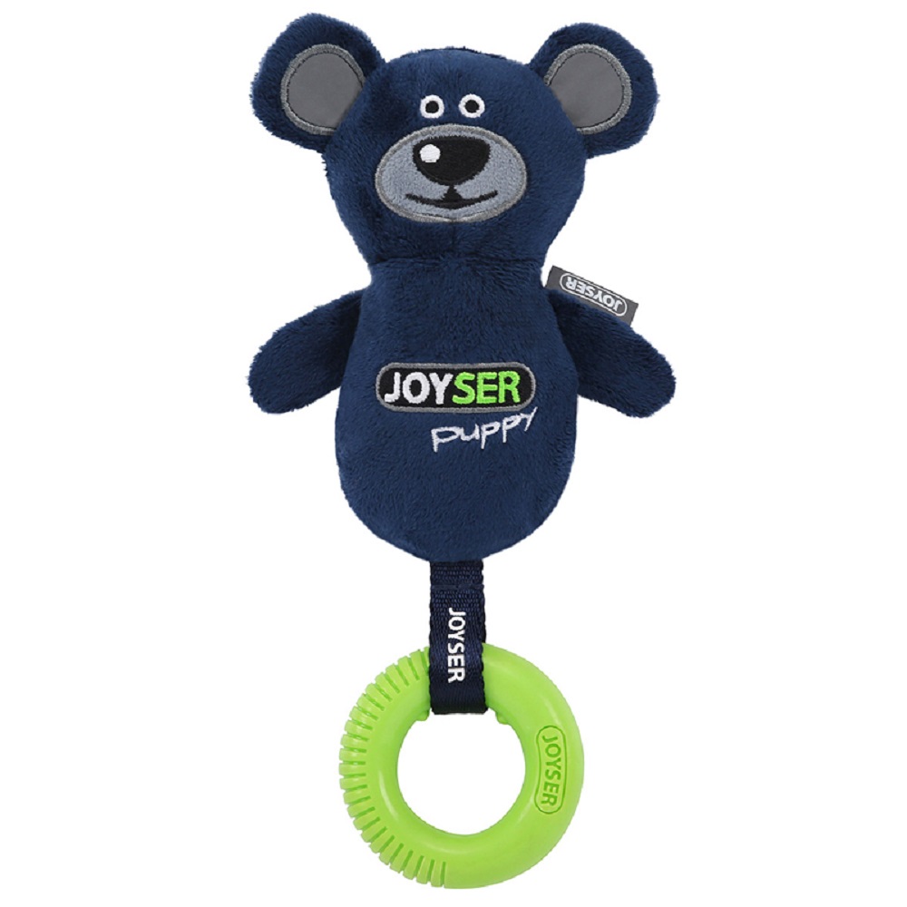 Игрушка для собак JOYSER Puppy Мишка с резиновым кольцом и пищалкой S/M синий, 21см