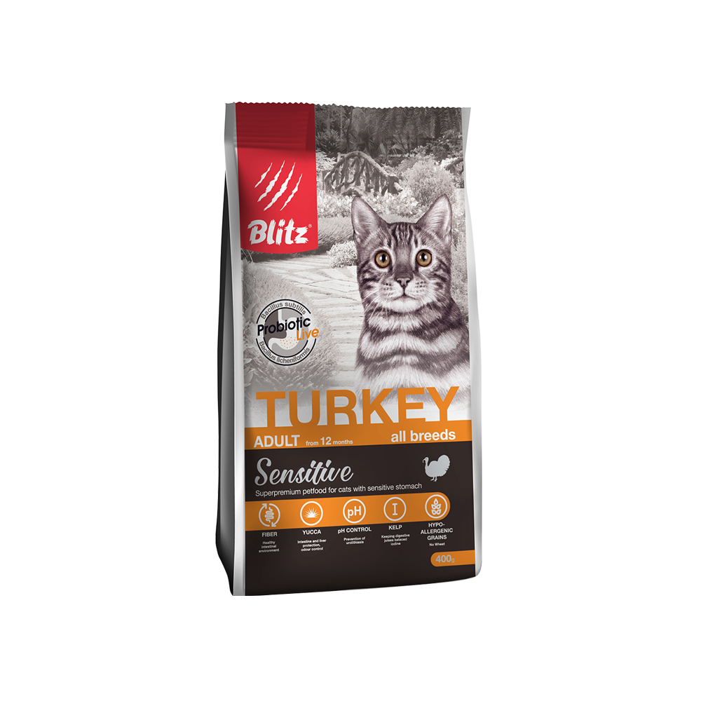 Корм для кошек BLITZ adult cat turkey с мясом индейки сух.