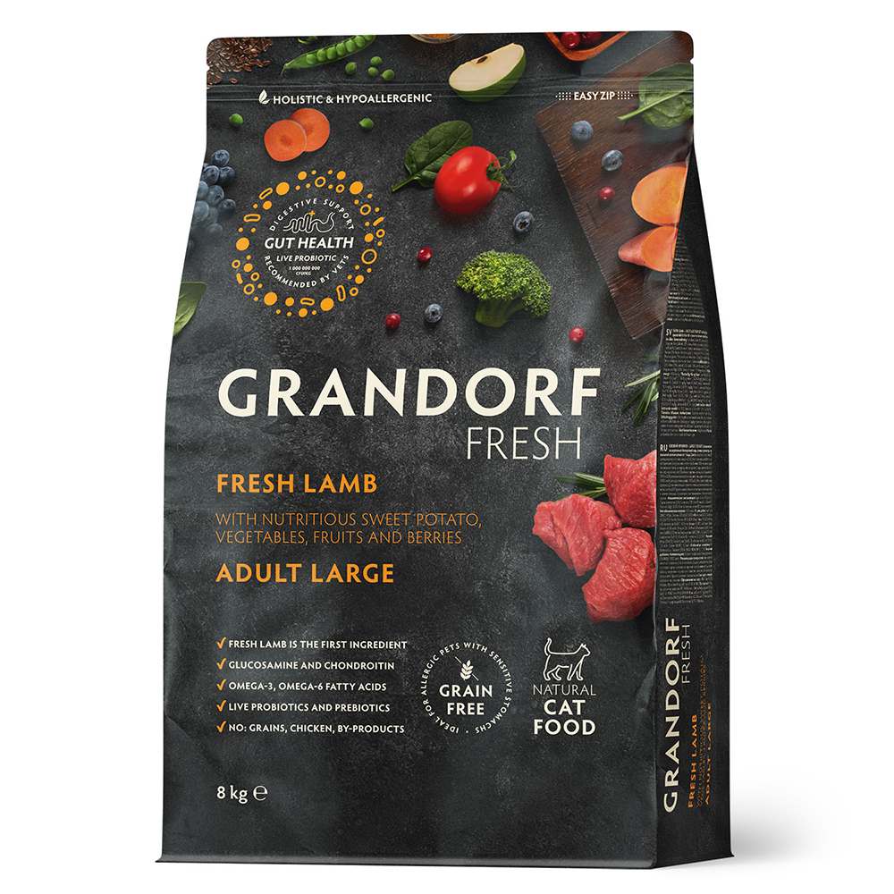 Корм для кошек GRANDORF Fresh Cat для крупных пород, свежее мясо ягненка с бататом сух.