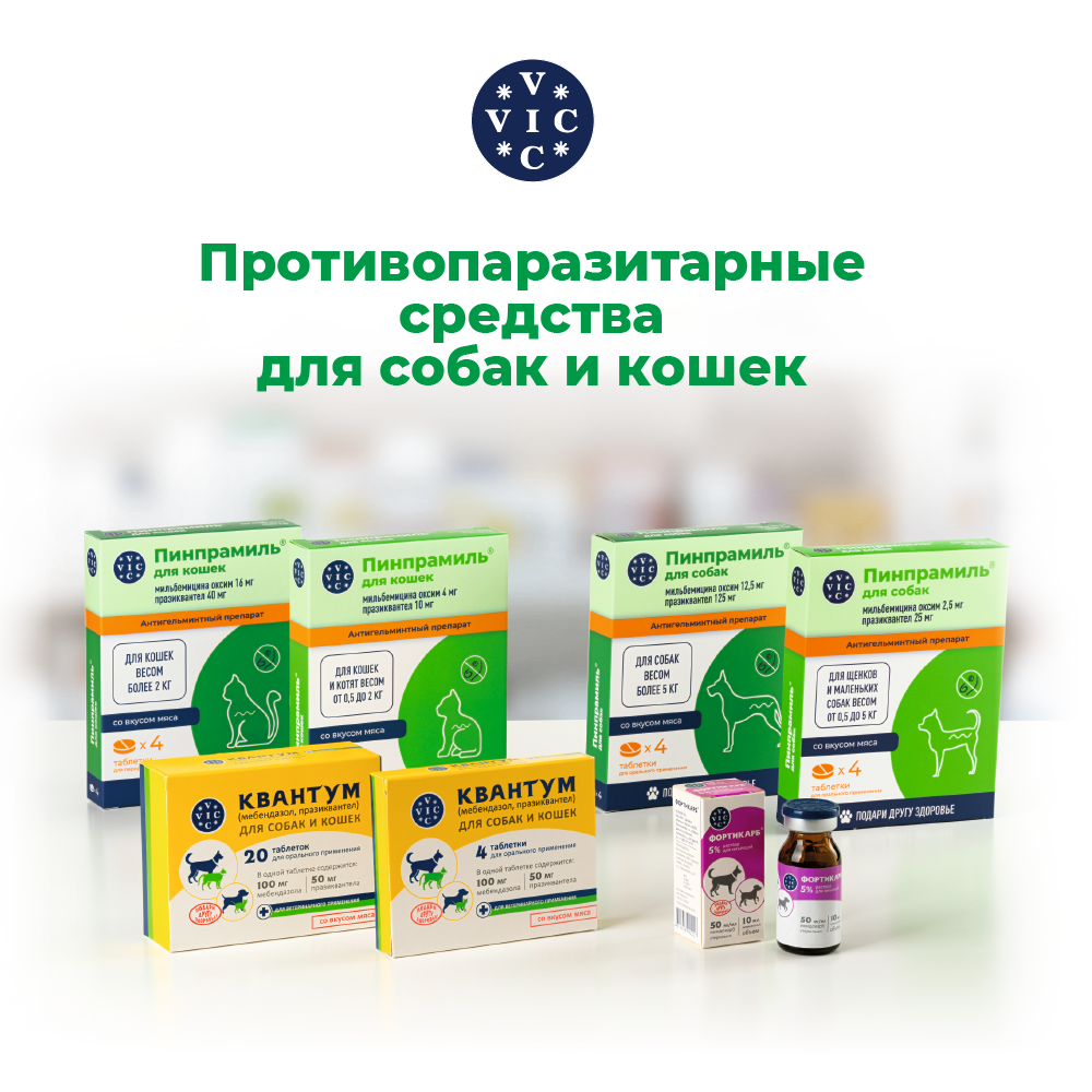 Антигельминтик VIC Пинпрамиль для кошек весом более 2 кг, 4 таб.