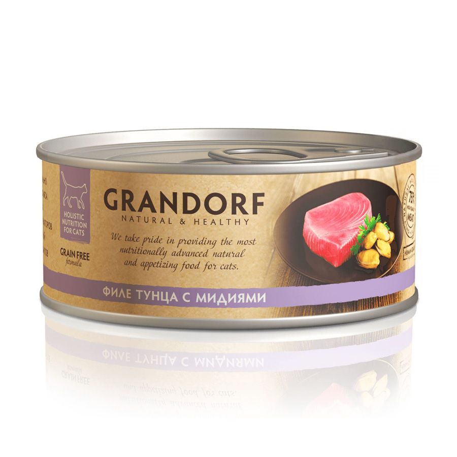 Корм для кошек GRANDORF Филе тунца с мидиями банка