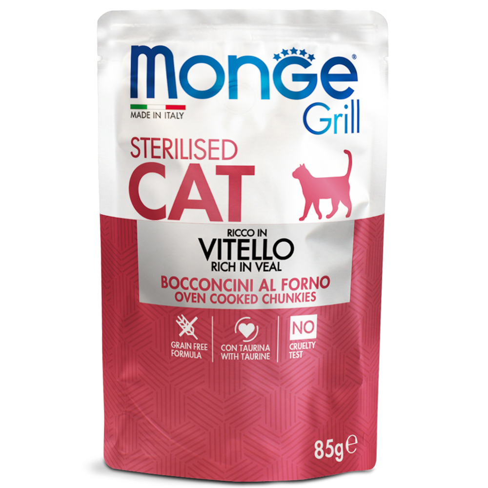 Корм для кошек MONGE Cat Grill Pouch для стерилизованных кошек итальянская телятина пауч