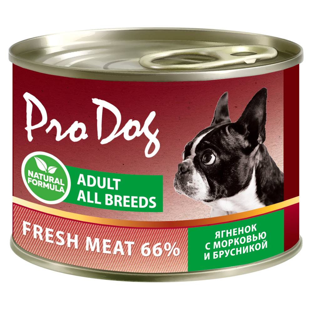 Корм для собак PRO DOG ягненок, морковь, брусника банка