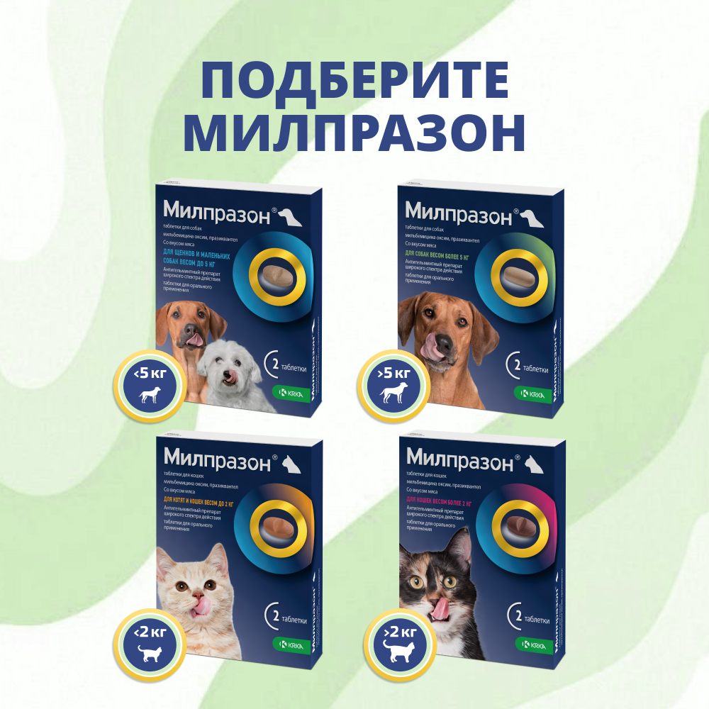Антигельминтик для собак KRKA Милпразон, 2 таблетки