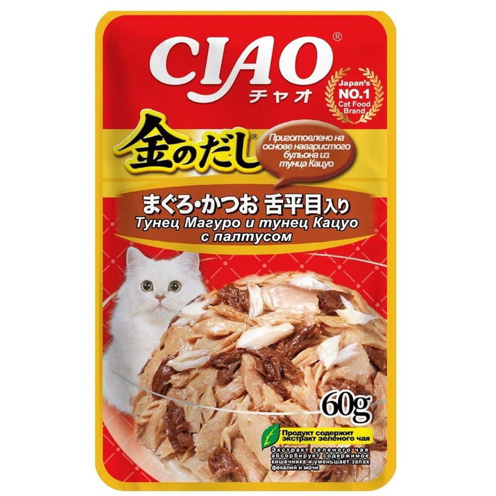 Корм для кошек INABA Kinnodashi тунец Магуро с тунцом Кацуо и палтусом пауч