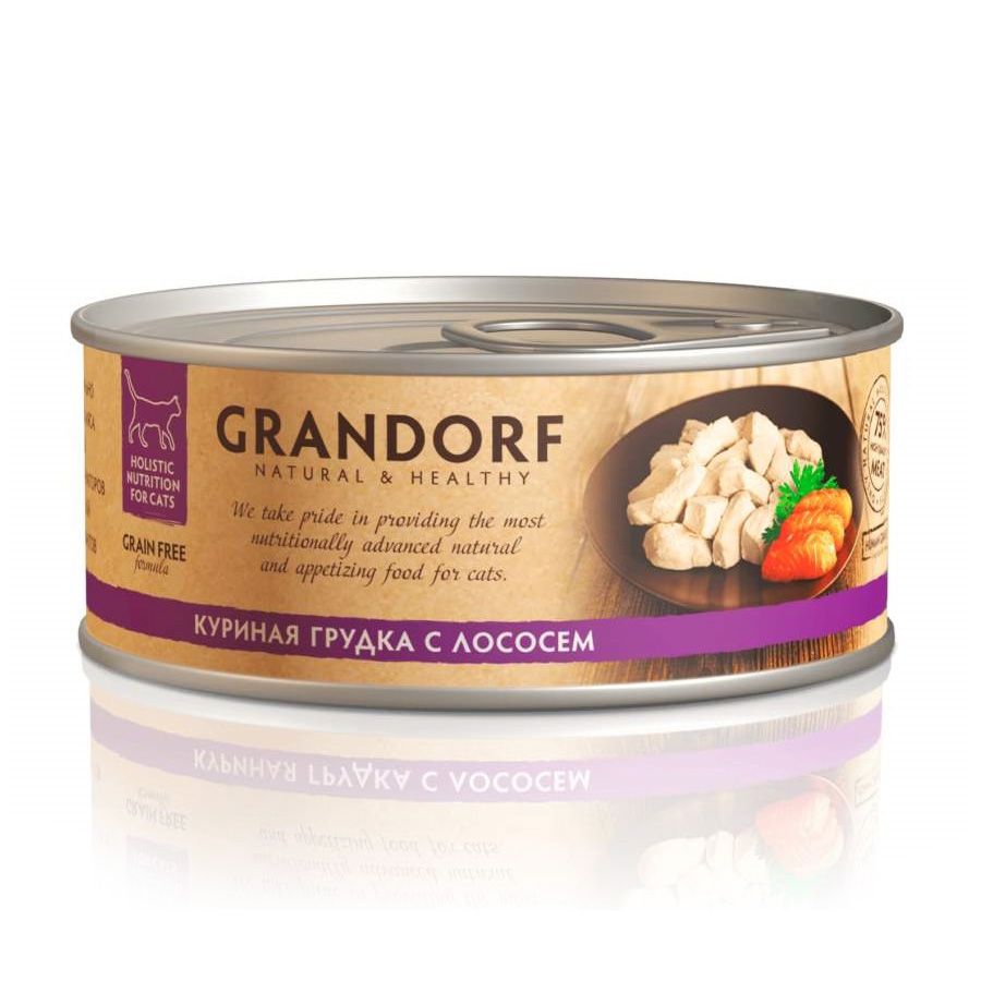 Корм для кошек GRANDORF Куриная грудка с лососем банка