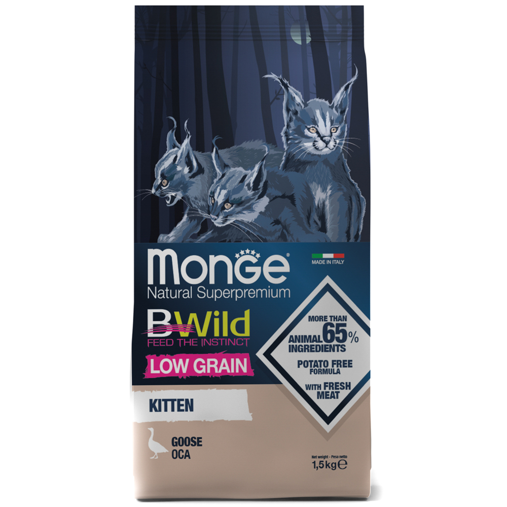 Корм для котят MONGE Cat BWild Low Grain мясо гуся сух.