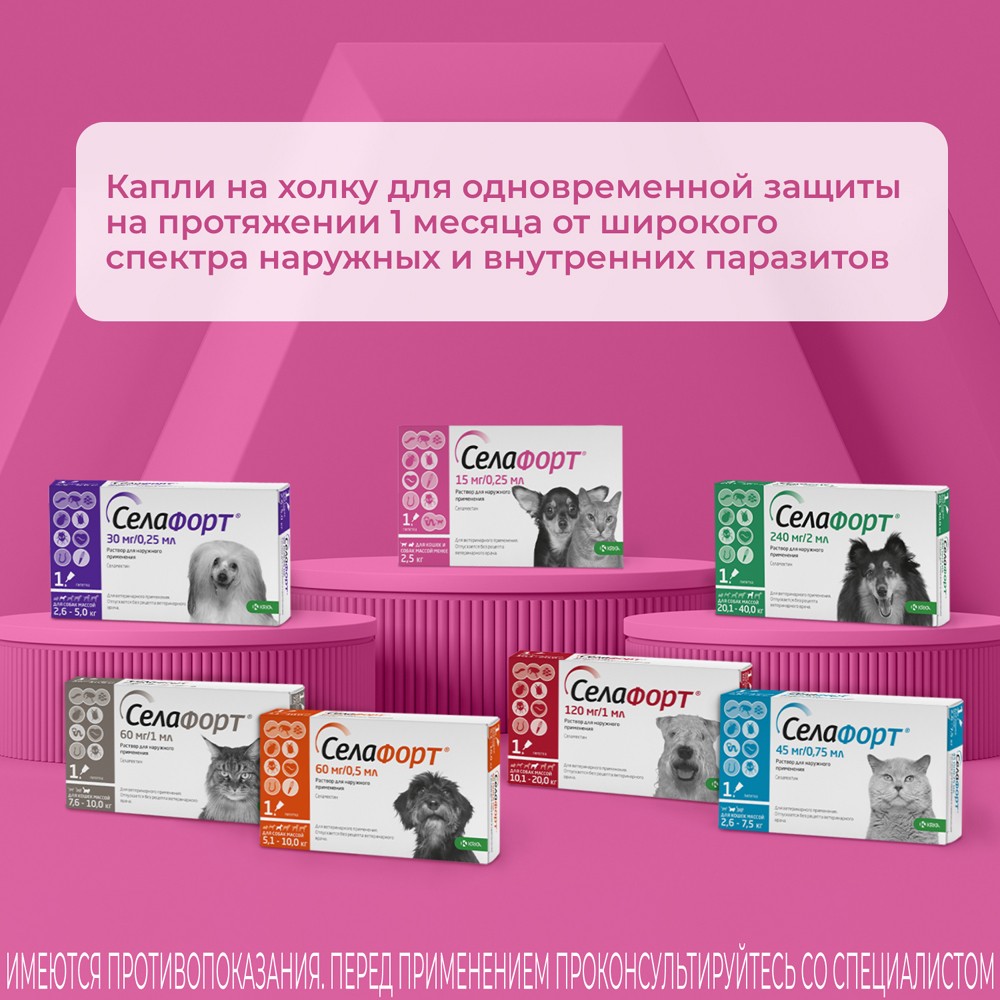 Капли для собак и кошек KRKA Селафорт от ушных и чесоточ.клещей, блох, гельм до 2,5кг (15мг) 1 уп.