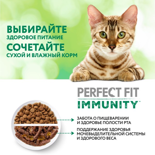 Корм для кошек PERFECT FIT Immunity говядина лён пауч