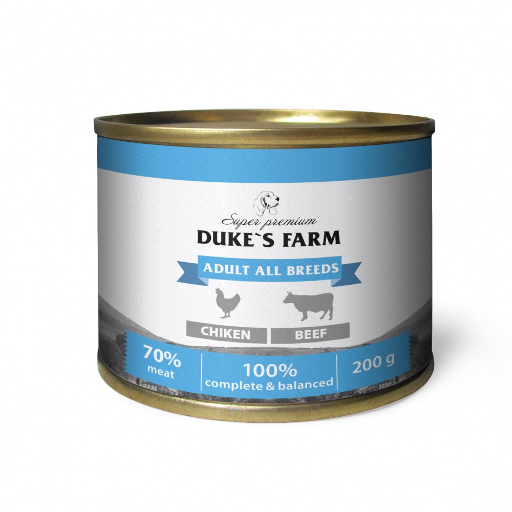 Корм для собак DUKE'S FARM Паштет из курицы с говяжьими потрошками банка