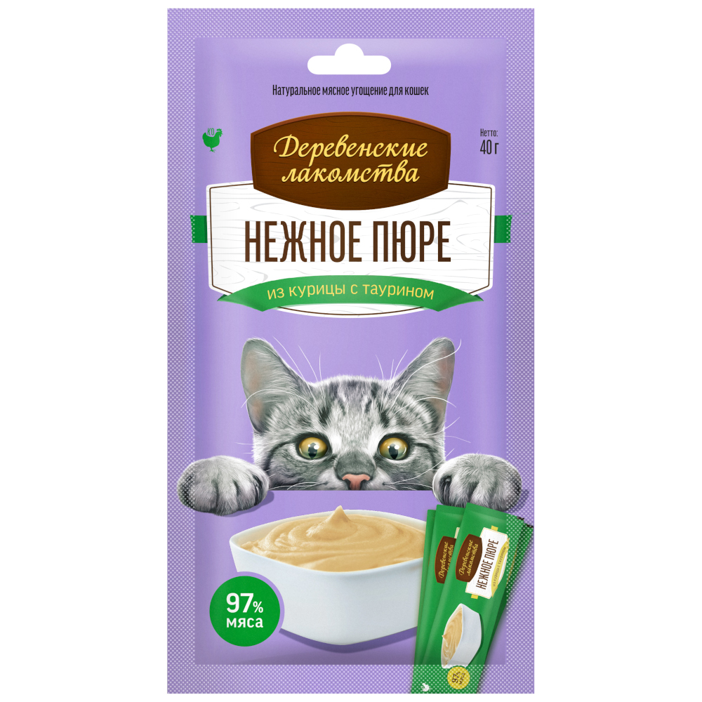 Лакомство для кошек ДЕРЕВЕНСКИЕ ЛАКОМСТВА Нежное пюре из курицы 4х