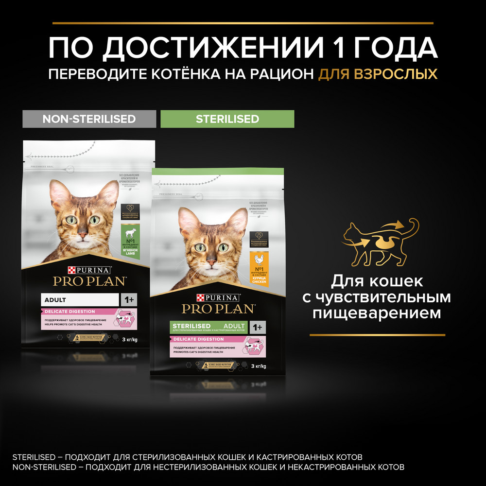 Корм для котят PRO PLAN Delicate с чувствительным пищеварением, с индейкой сух.