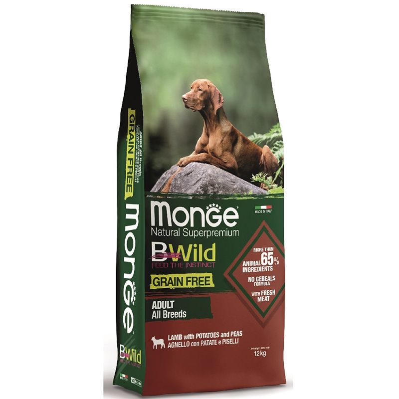 Корм для собак MONGE Dog BWild Grain Free мясо ягненка с картофелем сух.